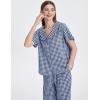 imageFlygo Womens Gingham Pajamas Set Cotton 2 Piece Pj Set Scalloped Collar Babydoll Shirt Pants Plaid Y2K Lounge SetsNavy