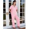 imageFlygo Womens Gingham Pajamas Set Cotton 2 Piece Pj Set Scalloped Collar Babydoll Shirt Pants Plaid Y2K Lounge SetsPink