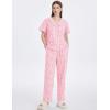 imageFlygo Womens Gingham Pajamas Set Cotton 2 Piece Pj Set Scalloped Collar Babydoll Shirt Pants Plaid Y2K Lounge SetsPink