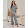 imageFlygo Womens Plaid Pajamas Sets 2 Piece Cotton Pj Set Ruffled Sleeve Button Down Shirt Gingham Pants Lounge SetsBlack
