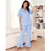imageFlygo Womens Plaid Pajamas Sets 2 Piece Cotton Pj Set Ruffled Sleeve Button Down Shirt Gingham Pants Lounge SetsBlue