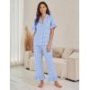 imageFlygo Womens Plaid Pajamas Sets 2 Piece Cotton Pj Set Ruffled Sleeve Button Down Shirt Gingham Pants Lounge SetsBlue