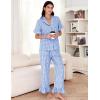 imageFlygo Womens Plaid Pajamas Sets 2 Piece Cotton Pj Set Ruffled Sleeve Button Down Shirt Gingham Pants Lounge SetsBlue
