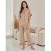 imageFlygo Womens Plaid Pajamas Sets 2 Piece Cotton Pj Set Ruffled Sleeve Button Down Shirt Gingham Pants Lounge SetsBrown