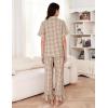 imageFlygo Womens Plaid Pajamas Sets 2 Piece Cotton Pj Set Ruffled Sleeve Button Down Shirt Gingham Pants Lounge SetsBrown