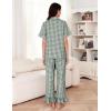 imageFlygo Womens Plaid Pajamas Sets 2 Piece Cotton Pj Set Ruffled Sleeve Button Down Shirt Gingham Pants Lounge SetsDark Green