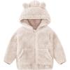 imageFlygo Girls Boys Fleece Hooded Jacket Unisex Toddler Sweatshirt Bear Ear Zip Up Sweater Outwear HoodieBeige
