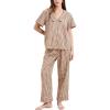 imageFlygo Womens Gingham Pajamas Set Cotton 2 Piece Pj Set Scalloped Collar Babydoll Shirt Pants Plaid Y2K Lounge SetsBrown