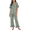 imageFlygo Womens Plaid Pajamas Sets 2 Piece Cotton Pj Set Ruffled Sleeve Button Down Shirt Gingham Pants Lounge SetsDark Green