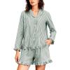 imageFlygo Womens Striped Pajama Sets 2 Piece Cotton Long Sleeve Tops and Pj Shorts Sets Casual Lounge Button Down Cozy SleepwearDarkgreen