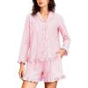 imageFlygo Womens Striped Pajama Sets 2 Piece Cotton Long Sleeve Tops and Pj Shorts Sets Casual Lounge Button Down Cozy SleepwearPink