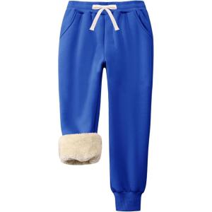 imageFlygo Boys Girls Fleece Pants Sherpa Lined Sweatpants Athletic Joggers Winter Warm Unisex Kids Active PullOn PantsBlue