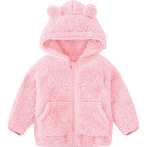 imageFlygo Girls Boys Fleece Hooded Jacket Unisex Toddler Sweatshirt Bear Ear Zip Up Sweater Outwear HoodieLightpink