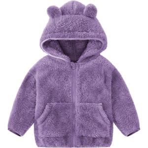 imageFlygo Girls Boys Fleece Hooded Jacket Unisex Toddler Sweatshirt Bear Ear Zip Up Sweater Outwear HoodiePurple