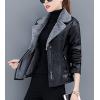 imageFlygo Women Faux Sherpa Fleece Fur Lined Leather PU Lapel Moto Biker Short Jacket CoatGrey