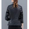 imageFlygo Women Faux Sherpa Fleece Fur Lined Leather PU Lapel Moto Biker Short Jacket CoatGrey