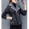 imageFlygo Women Faux Sherpa Fleece Fur Lined Leather PU Lapel Moto Biker Short Jacket CoatGrey