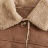 imageFlygo Women Winter Button Sherpa Lined Faux Suede Leather Cropped Jacket Coat with TurnDown CollarBrown