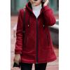 imageFlygo Womens Casual Warm Sherpa Lined Zipper Hooded MidLong Sweatshirt Jacket CoatWine Red