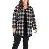 imageFlygo Womens Classic Sherpa Lined Button Down Loose Mid Long Plaid Shirt JacketBlack Plaid