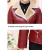 imageFlygo Womens Sherpa Lined Thick Warm PU Leather Jacket Women TopsRed