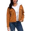 imageFlygo Womens Warm Winter Sherpa Fleece Lined Cropped Corduroy Trucker Jacket CoatBrown