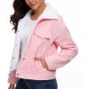 imageFlygo Womens Warm Winter Sherpa Fleece Lined Cropped Corduroy Trucker Jacket CoatPink