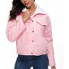 imageFlygo Womens Warm Winter Sherpa Fleece Lined Cropped Corduroy Trucker Jacket CoatPink