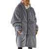 imageFlygo Oversized Hoodie Wearable Blanket Fleece Flannel Sweatshirt Warm Zipper Sherpa Lined Blanket for Adults Men WomenDark Grey