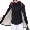 imageFlygo Womens Casual Warm Sherpa Lined Zipper Hooded MidLong Sweatshirt Jacket CoatBlack