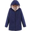 imageFlygo Womens Diamond Quilted Fleece Lined Mid Long Jacket FullZip Hoodie OuterwearNavy