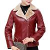 imageFlygo Womens Sherpa Lined Thick Warm PU Leather Jacket Women TopsRed
