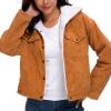 imageFlygo Womens Warm Winter Sherpa Fleece Lined Cropped Corduroy Trucker Jacket CoatBrown