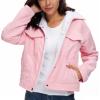 imageFlygo Womens Warm Winter Sherpa Fleece Lined Cropped Corduroy Trucker Jacket CoatPink