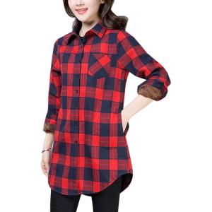 imageFlygo Womens Button Down Plaid Buffalo Checkered Sherpa Lined Flannel Shirt JacketRed