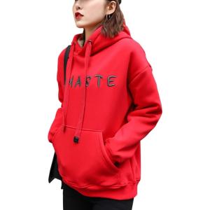 imageFlygo Womens Casual Winter Sherpa Fleece Lined Sweatshirt Coat Long Sleeve Pullover OutwearRedchest Embroidery
