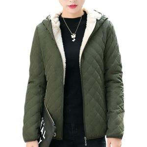 imageFlygo Womens Hooded Diamond Quilted Fleece Lined Jacket Coat OuterwearArmy Green