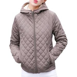 imageFlygo Womens Hooded Diamond Quilted Fleece Lined Jacket Coat OuterwearBrown