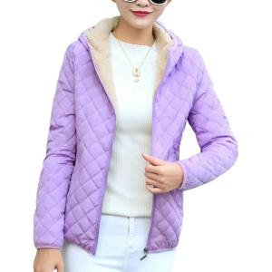 imageFlygo Womens Hooded Diamond Quilted Fleece Lined Jacket Coat OuterwearPurple