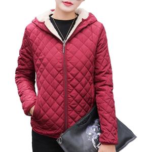imageFlygo Womens Hooded Diamond Quilted Fleece Lined Jacket Coat OuterwearWine Red