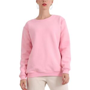 imageFlygo Womens Loose Sherpa Fleece Lined Pullover Crewneck SweatshirtPink