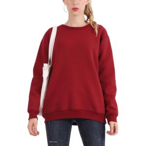 imageFlygo Womens Loose Sherpa Fleece Lined Pullover Crewneck SweatshirtWine Red