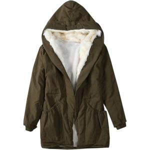 imageFlygo Womens Thicken Sherpa Fur Lined Hooded Long Anorak Parka Jacket CoatArmy Green