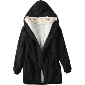 imageFlygo Womens Thicken Sherpa Fur Lined Hooded Long Anorak Parka Jacket CoatBlack