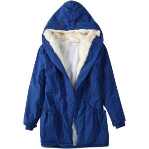 imageFlygo Womens Thicken Sherpa Fur Lined Hooded Long Anorak Parka Jacket CoatBlue
