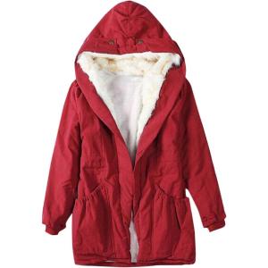 imageFlygo Womens Thicken Sherpa Fur Lined Hooded Long Anorak Parka Jacket CoatRed