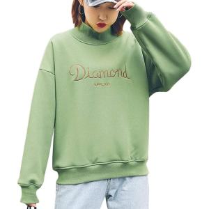 imageFlygo Womens Winter Casual Long Sleeve Thicken Fleeces Sherpa Lined Short Crew Neck Pullover SweatshirtsGreenturtleneck