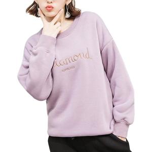 imageFlygo Womens Winter Casual Long Sleeve Thicken Fleeces Sherpa Lined Short Crew Neck Pullover SweatshirtsPurple