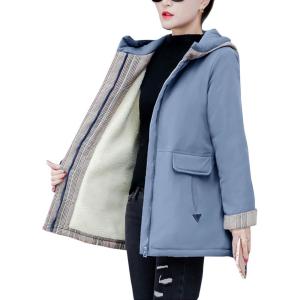imageFlygo Womens Winter Casual Mid Long Thicken Fleece Sherpa Lined Zipper Quilted Hooded Coat Warm Jackets OutwearBlue