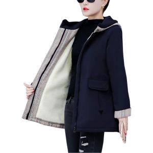 imageFlygo Womens Winter Casual Mid Long Thicken Fleece Sherpa Lined Zipper Quilted Hooded Coat Warm Jackets OutwearNavy